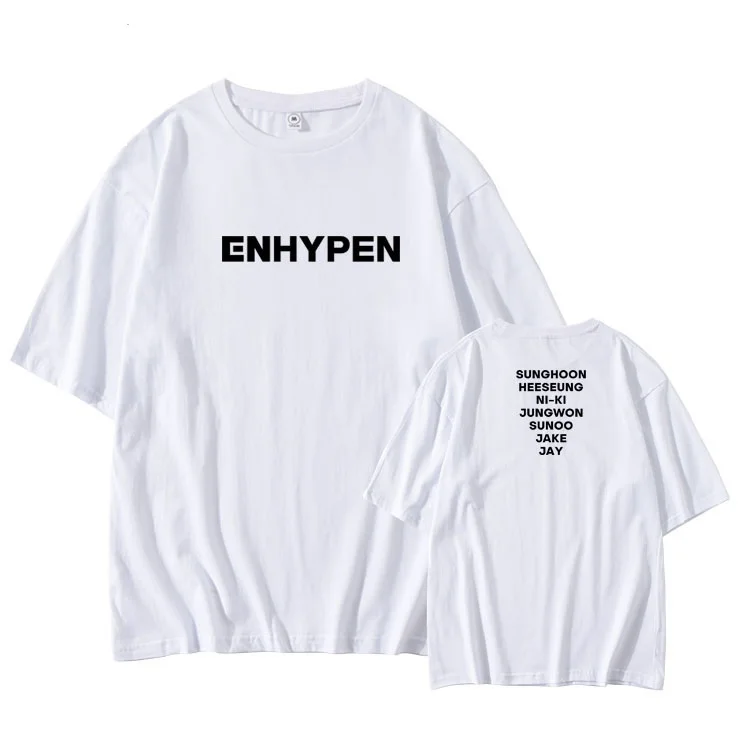 Kpop ENHYPEN vse države imena tiskanje o neck majica s kratkimi rokavi unisex poletje slog, ki je padla z ramen rokav t-shirt