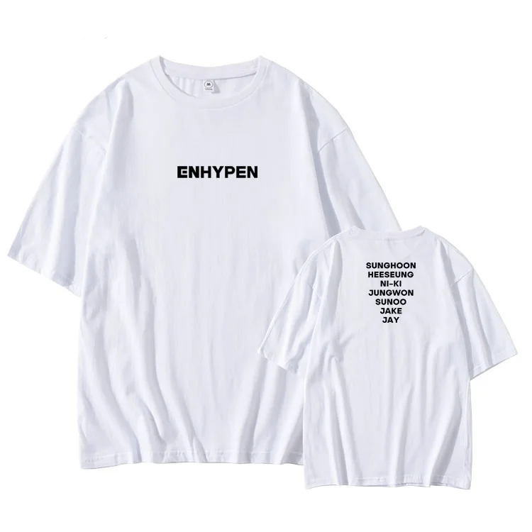 Kpop ENHYPEN vse države imena tiskanje o neck majica s kratkimi rokavi unisex poletje slog, ki je padla z ramen rokav t-shirt