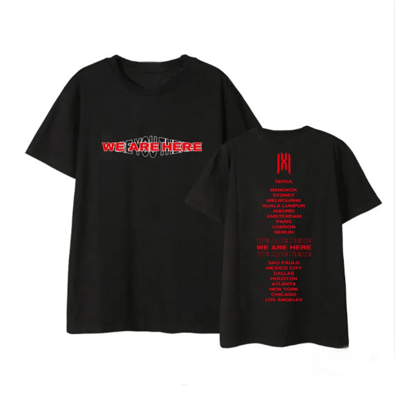 Kpop Monsta X Tukaj Smo World Tour Mestna Imena, Tiskanje O-neck Majica s kratkimi rokavi Unisex Modna Poletje Kratek Rokav T-shirt Velikost XXS-XXL