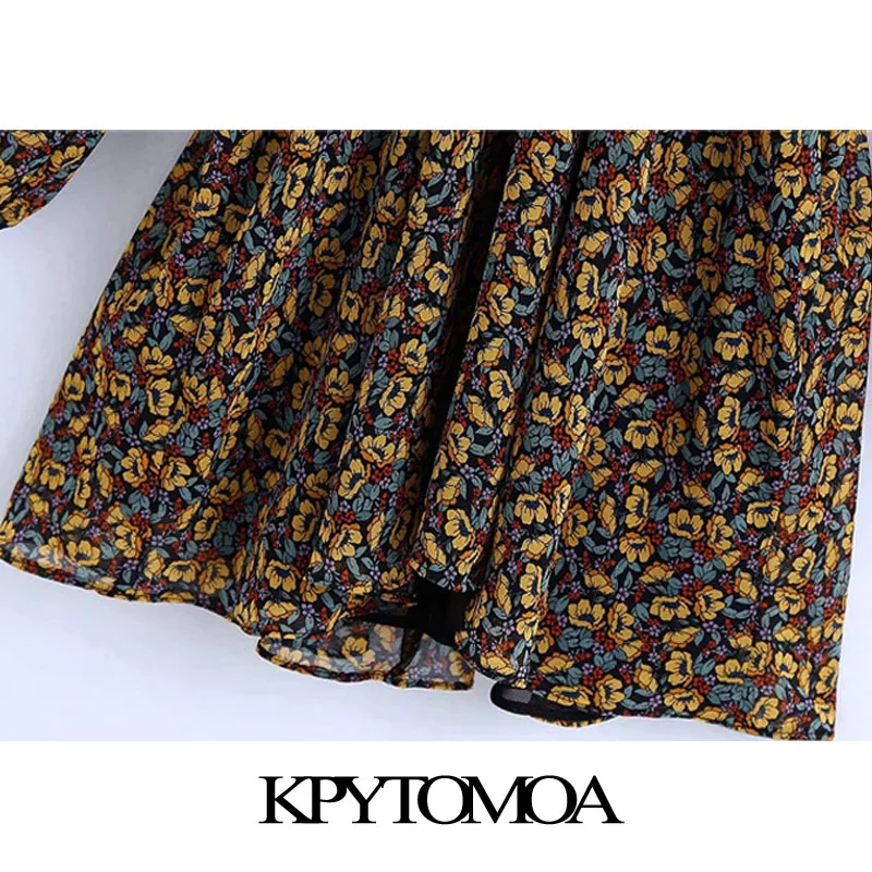 KPYTOMOA Ženske 2020 Elegantna Moda Cvjetnim Tiskanja Naguban Mini Obleka Letnik Dolg Rokav Elastični Pas Ženske Obleke Mujer