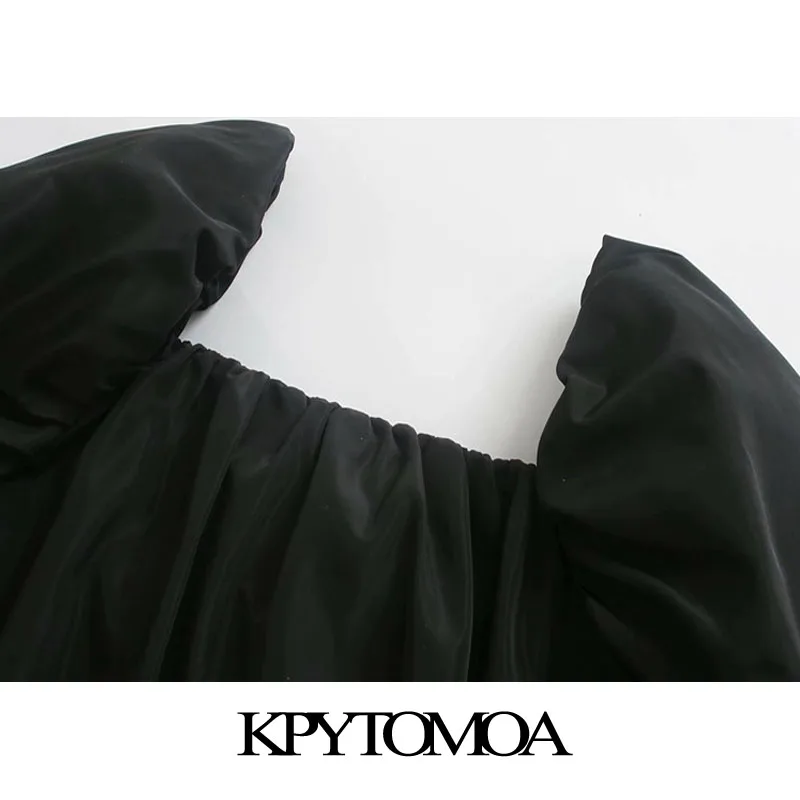 KPYTOMOA Ženske 2020 Moda Ohlapna Ogrlicom Odrezana Vintage Bluze Luč Rokav Elastični Rob Ženske Majice Elegantna Vrhovi