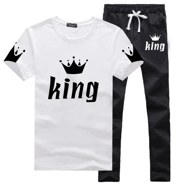 Kralj Kraljica Ljubitelje Nekaj Ujemajoče Niz T-shirt Kratek Rokav in Sweatpants Hlače Komplet Moških in Žensk Priložnostne Trenirke