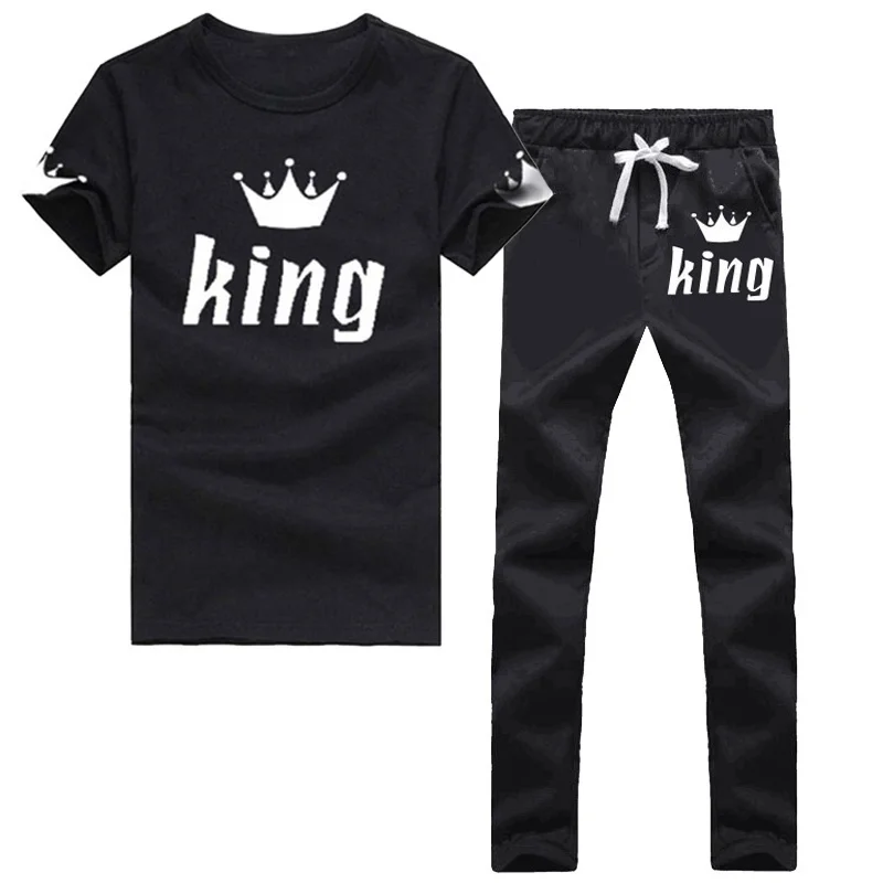 Kralj Kraljica Ljubitelje Nekaj Ujemajoče Niz T-shirt Kratek Rokav in Sweatpants Hlače Komplet Moških in Žensk Priložnostne Trenirke