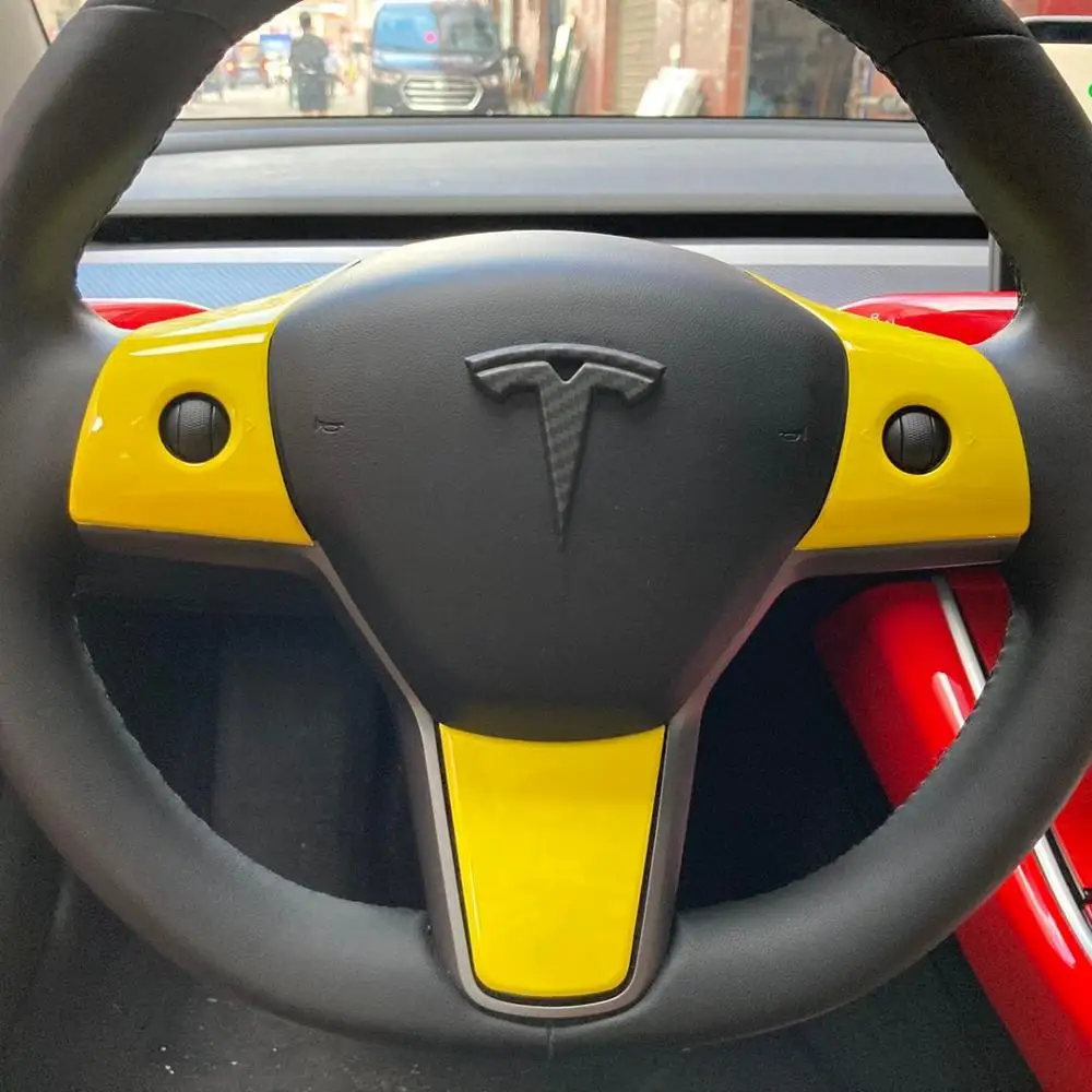 Krasen rumena za Tesla Model 3 Volan obliž dekoracijo Notranjosti Spremenjen Model Y dodatki