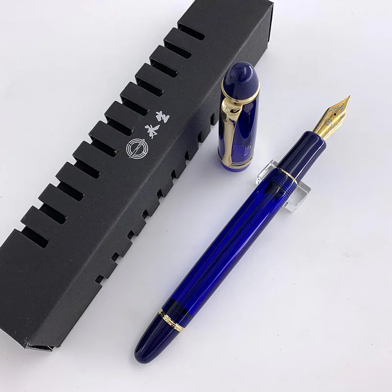 Krilo Sung 699 Vakuumske Polnjenje Nalivno Pero, Transparentno Modra prereza Akril - EF/F/M/ Ukrivljena Konica za 0,38-1,2 mm Urad Darilo Pero