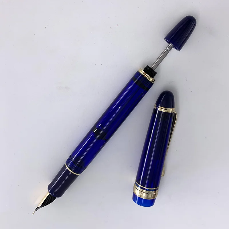 Krilo Sung 699 Vakuumske Polnjenje Nalivno Pero, Transparentno Modra prereza Akril - EF/F/M/ Ukrivljena Konica za 0,38-1,2 mm Urad Darilo Pero