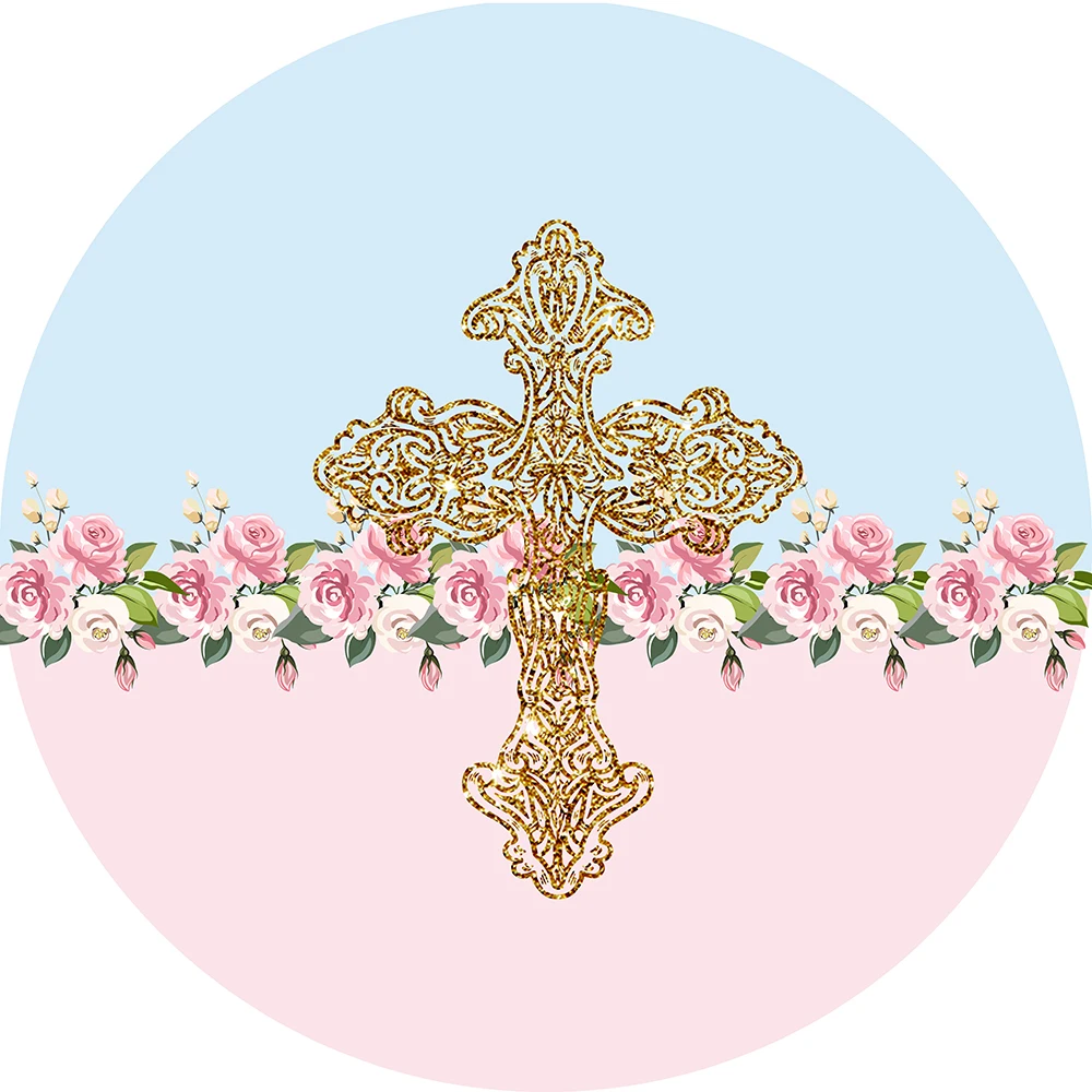 Krog krog ozadju otroka, krst ozadje baby tuš rojstni tabela Kritje dekoracijo cvet, zlato križ Y-360