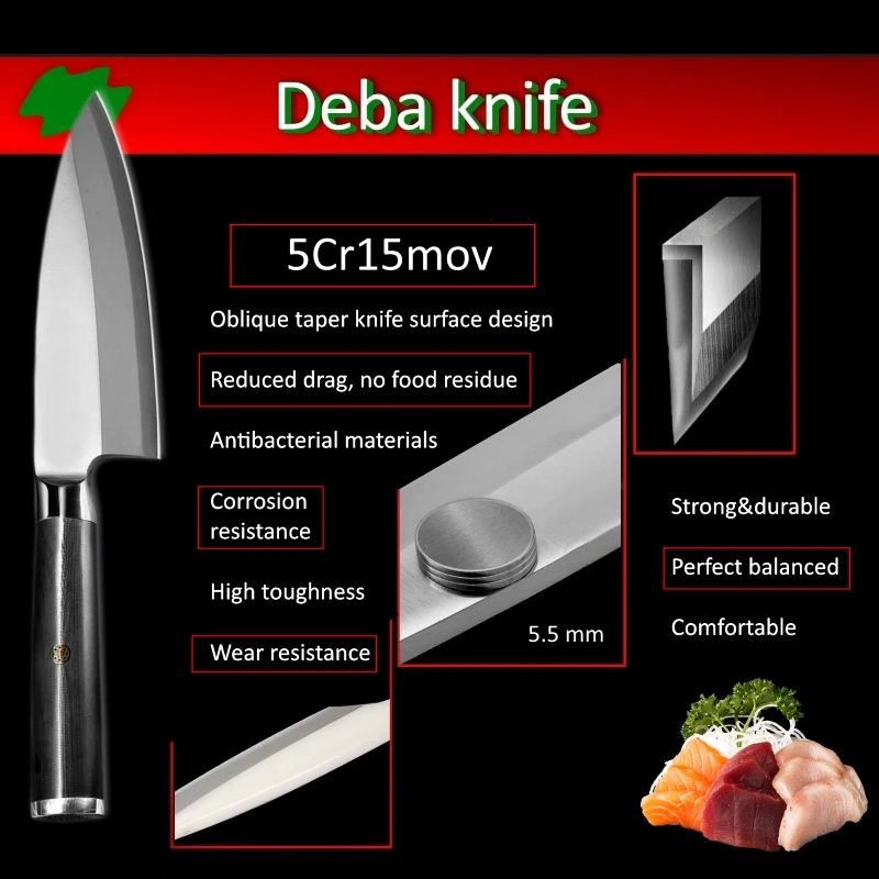 Kuhinjski Nož Professional Japonski Deba, Noži Za Rezanje Rib Kuhinjski Noži Iz Nerjavečega Jekla Kuhar Kuhanje Orodja Japonska Kuhinja