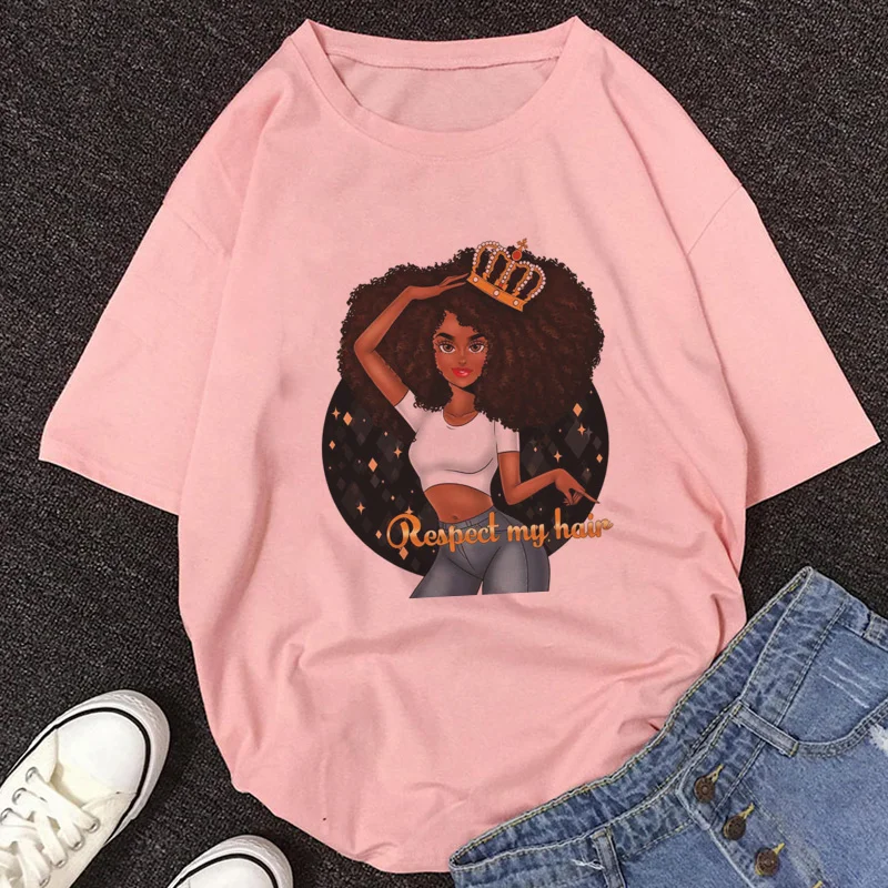 Kul Melanin Črno Dekle Majica s kratkimi rokavi Ženske Seksi Dekle, ki Jedo Cigaret Vrhovi Hip Hop Stilu Tshirt Ulične Priložnostne Ženska T-shirt roza