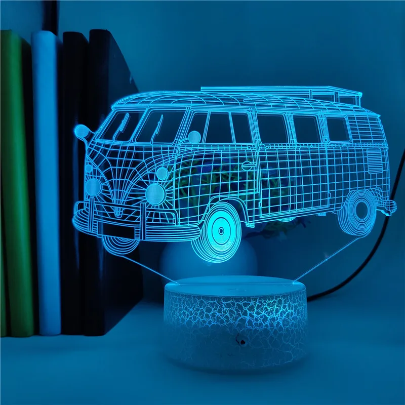Kul Okrasno namizne Svetilke Avtobus Vozil 3D Vision Led Night Light Touch Senzor Baterijo, USB LED Nightlamp za Otroke Otroci Darila