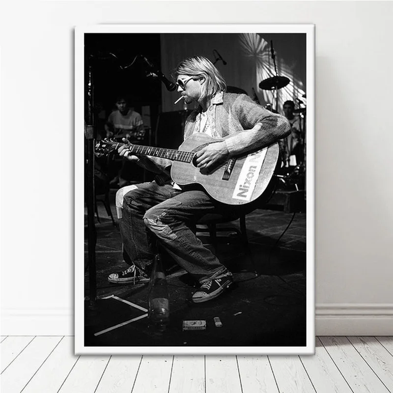 Kurt Cobain Rock Band Glasbene Pevka Star Stenskih slikah, Plakatov in Fotografij, Platno za Slikarstvo Sobi Doma Dekor