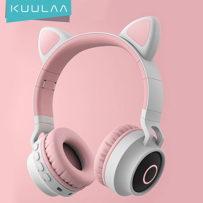 KUULAA Nove LED Mačje Uho šumov, Slušalke Bluetooth 5.0 Mladih Otroci Slušalke Podpira TF Kartice 3,5 mm Vtič Z Mic