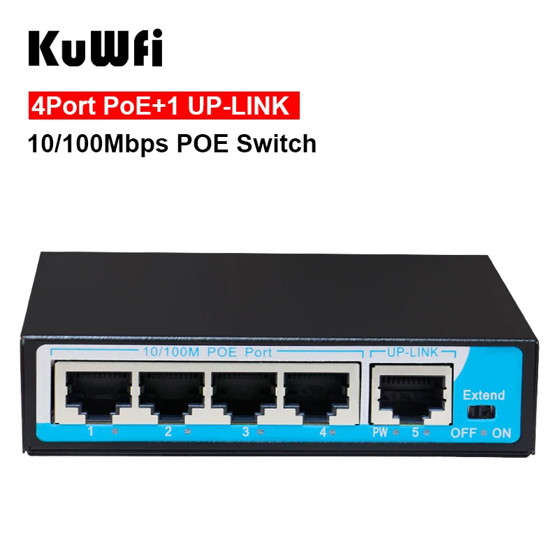 KuWFi POE Stikalo 4+1 Vrata 100Mbps IEEE 802.3/af na Hitro Ethernet Preklopnik za CCTV kamere sistem/Wireless AP Podaljša 250M