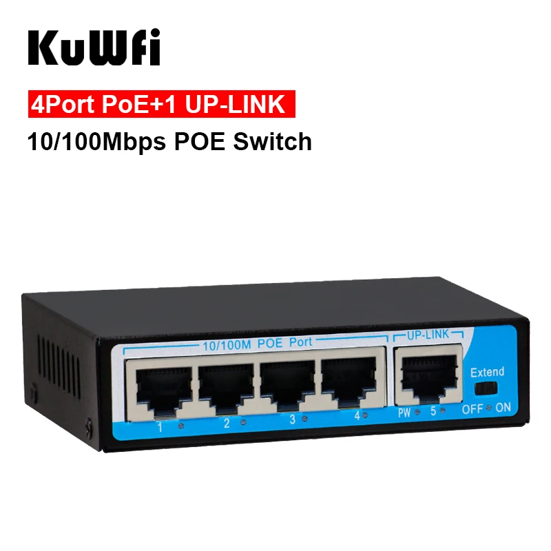 KuWFi POE Stikalo 4+1 Vrata 100Mbps IEEE 802.3/af na Hitro Ethernet Preklopnik za CCTV kamere sistem/Wireless AP Podaljša 250M