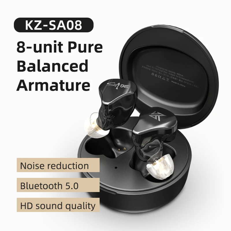 KZ SA08 TWS Pravi Brezžični Bluetooth v5.0 Slušalke 8BA Enote, Igra Čepkov Touch Kontrole šumov Športne Slušalke