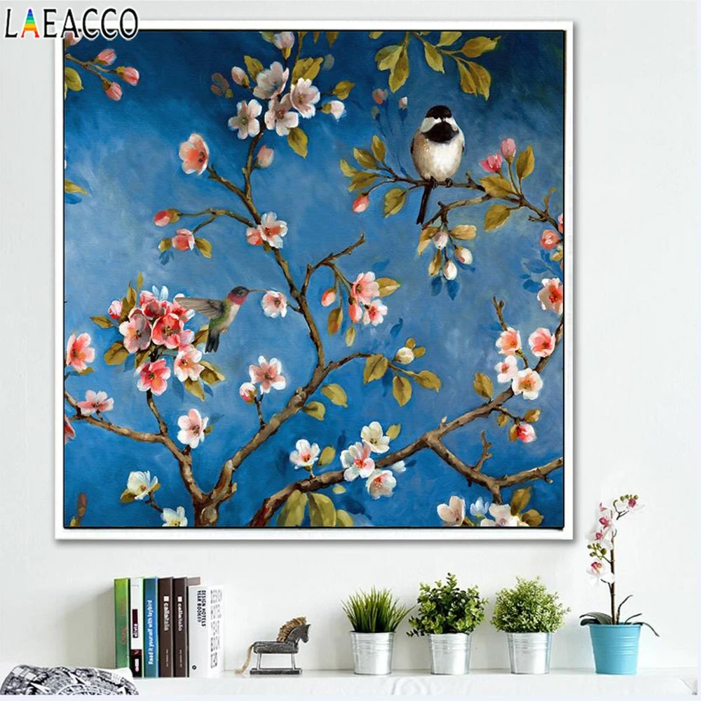 Laeacco Kitajski Slog Platno Plakat Povzetek Cvet Ptica Barvanje Umetniške Grafike Doma Dekor Stenske Slike Za Dnevna Soba Dekoracijo