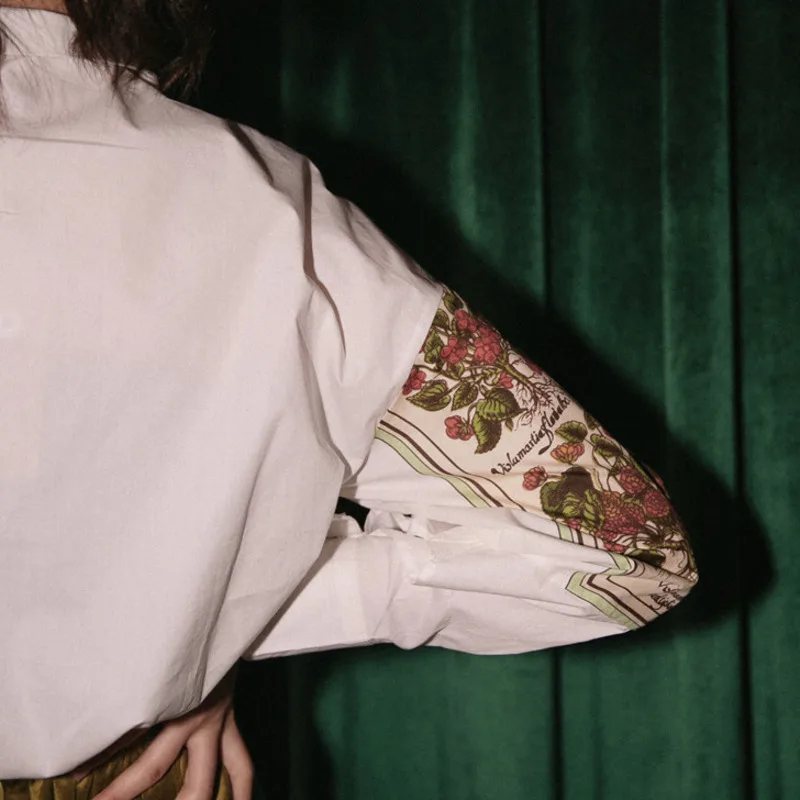 LANMREM 2021 jesenski oblačila za ženske Botanika Atlas Tiskanje Belo Srajco svoboden priložnostne oblikovanje dolg rokav bluzo YH07300