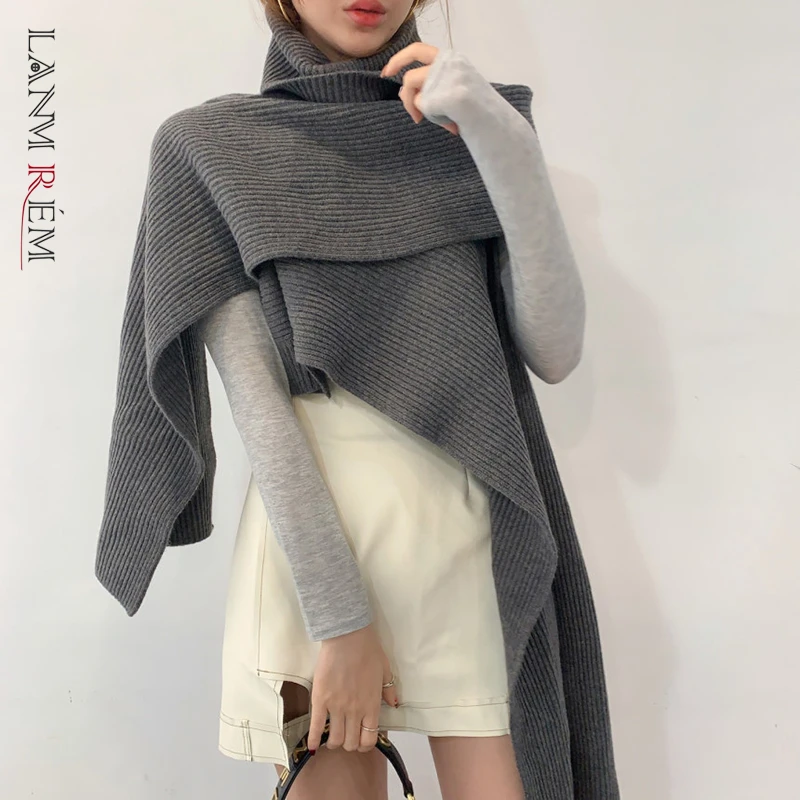 LANMREM korejski modo jeseni 2021 novo žensko pleteno ruto plašč, jopica Turtleneck temperament vrhovi plima vse-tekmo YK121