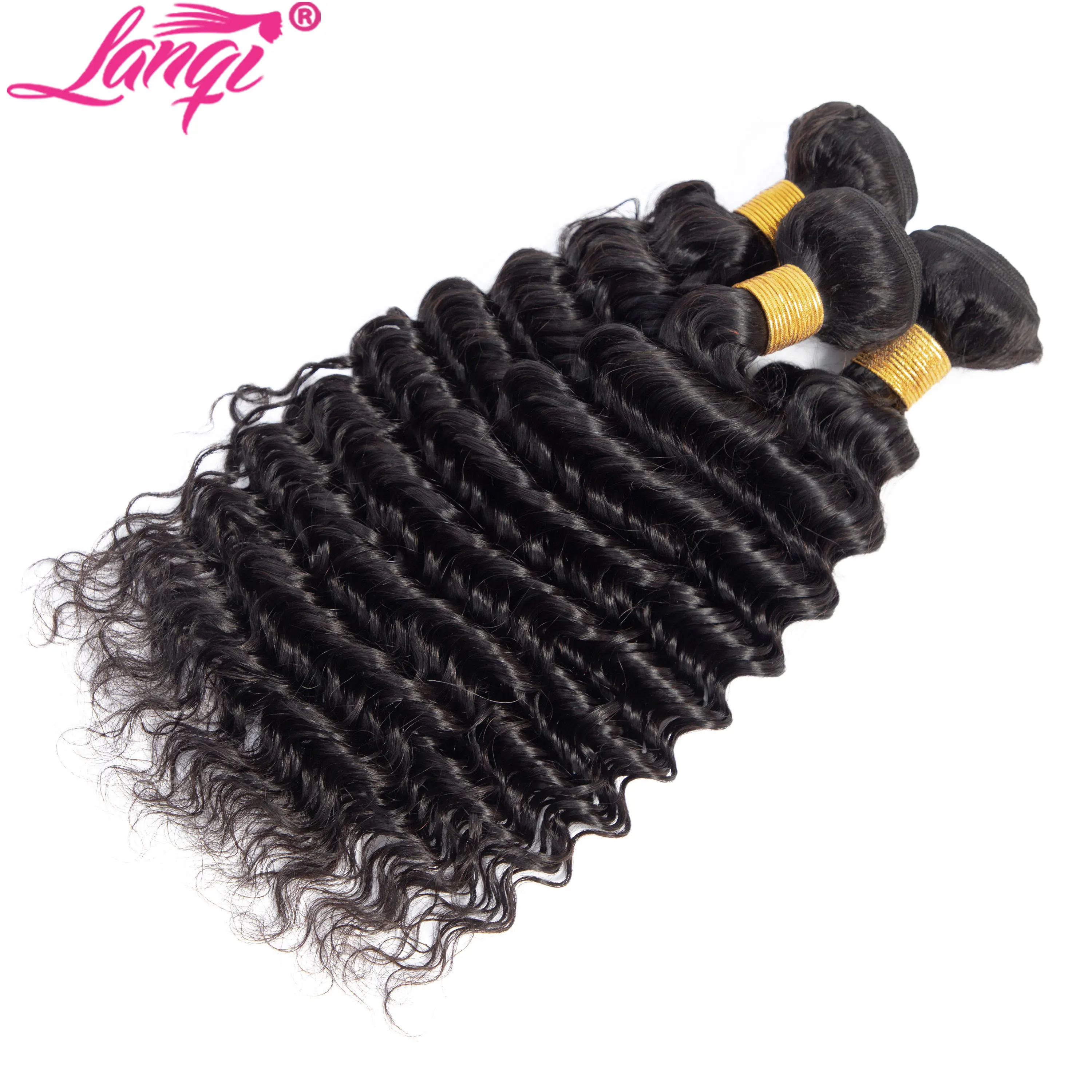 Lanqi debelo lase snope globoko val snope ukvarja človeških las vezavi 4 snope z non-remy Perujski Brazilski lase snope