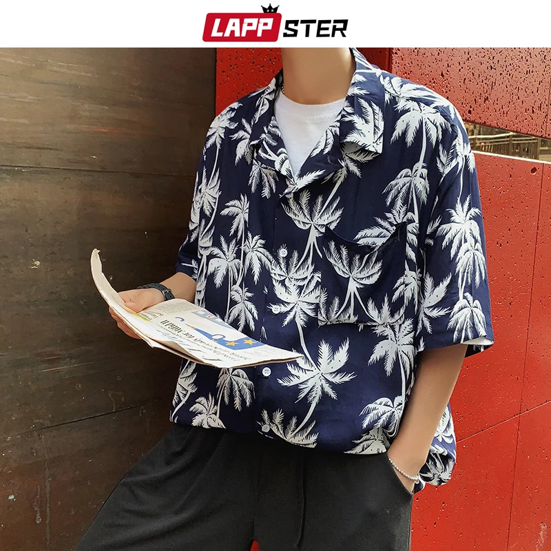 LAPPSTER Mens korejski Havajske Majice Kratek Rokav 2020 Mens korejski Modnih Bluzo Redno Fit Moški Oblikovalec Poletne Majice