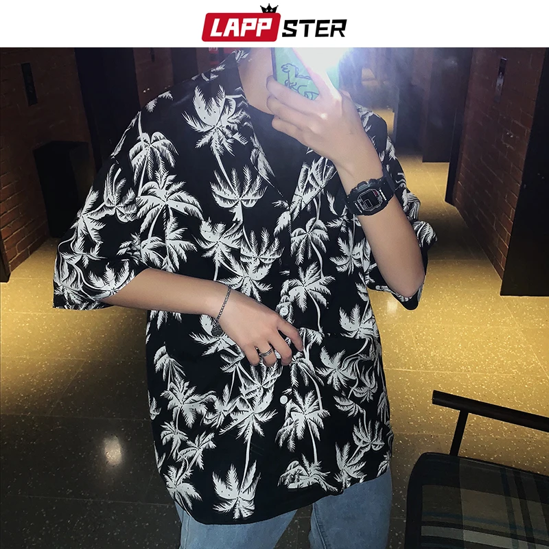 LAPPSTER Mens korejski Havajske Majice Kratek Rokav 2020 Mens korejski Modnih Bluzo Redno Fit Moški Oblikovalec Poletne Majice