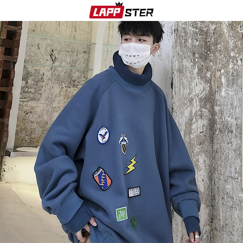 LAPPSTER Moških Prevelik Turtleneck Hoodies 2020 Mens Japonski Ulične Sweatshirts Jeseni korejski Harajuku Hip Hop Smešno Oblačila