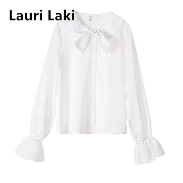 Lauri Laki Bela Bluza Ženske Elegantne Plus Velikost Lok Kravato Srajce Mujer Urad Dama Formalno Dolg Rokav Bluzo Jeseni Leta 2020