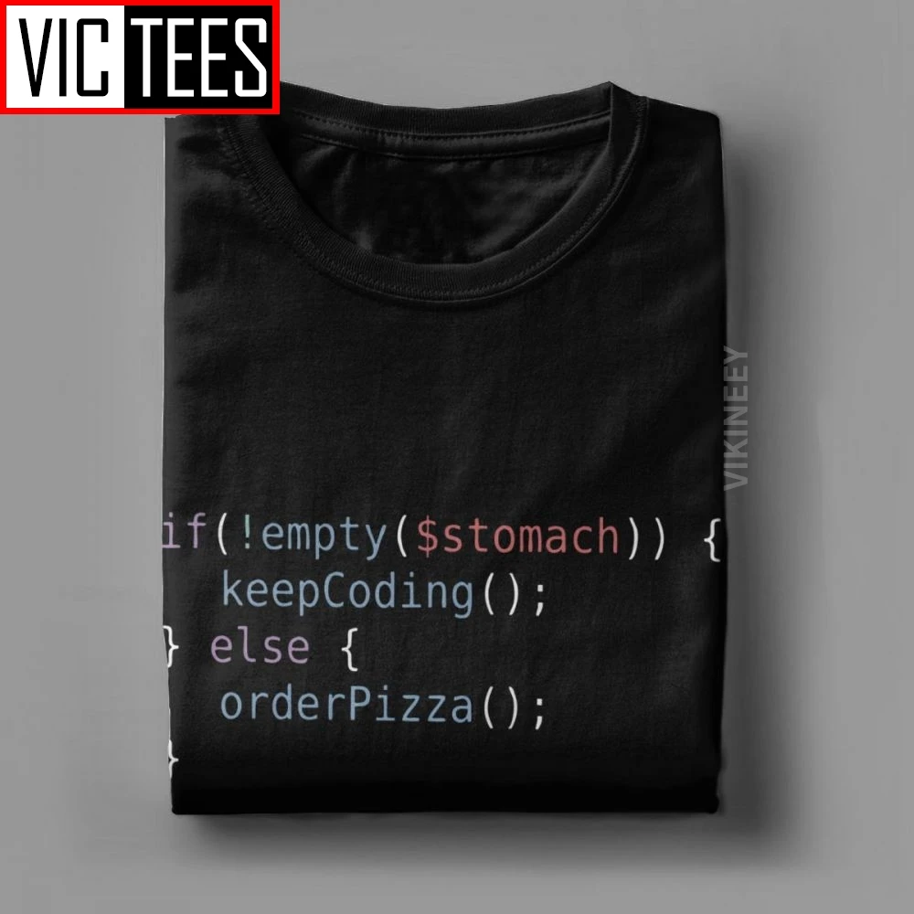 Lačen Coder Tshirt za Moške Čistega Bombaža Vintage T-Shirt Programiranje Programer Pizza Opica Kodo Preobsežne