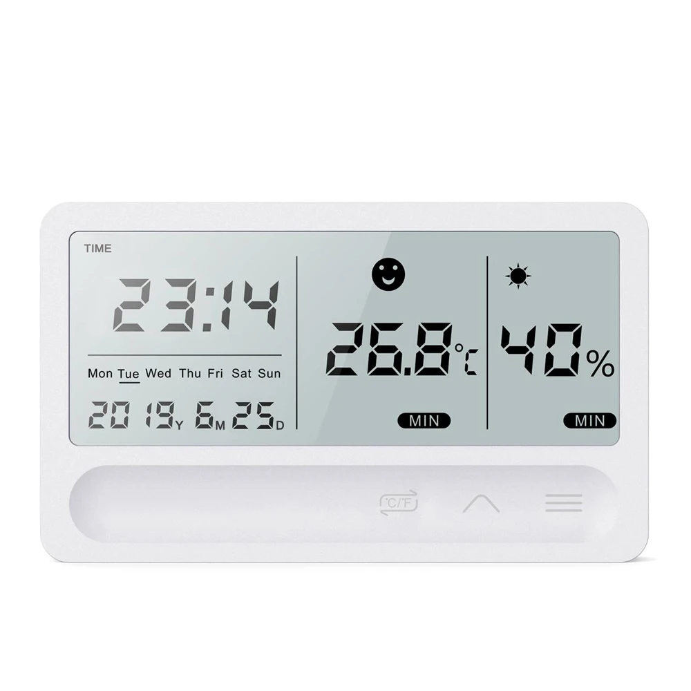 LCD Elektronski Temperatura Vlažnost Meter USB Polnilne Digitalni Termometer, Higrometer Vremenske Postaje Alarm Ura Za uporabo v Zaprtih prostorih