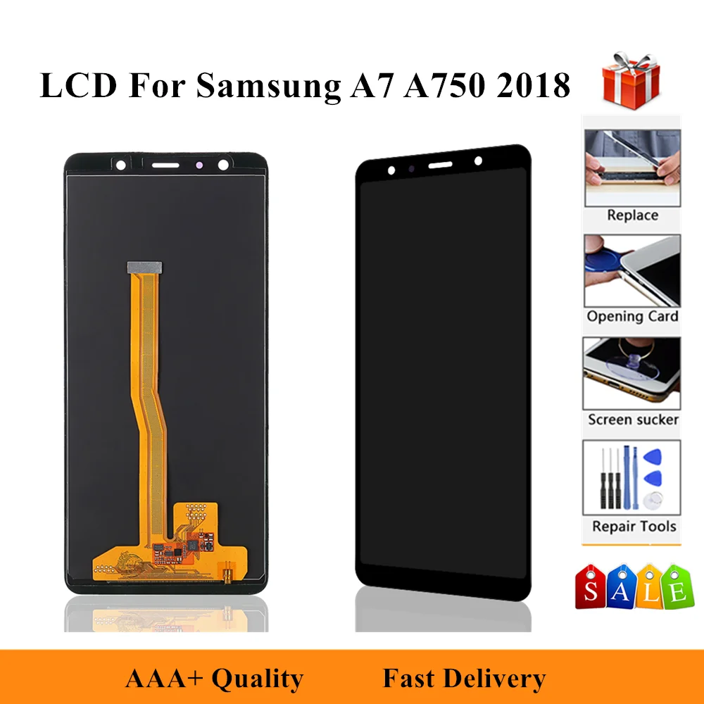 LCD Zaslon Za Samsung Galaxy A7 2018 A750 SM-A750G Zaslon, Zaslon na Dotik, Računalnike, Zamenjava Za Samsung SM-A750G
