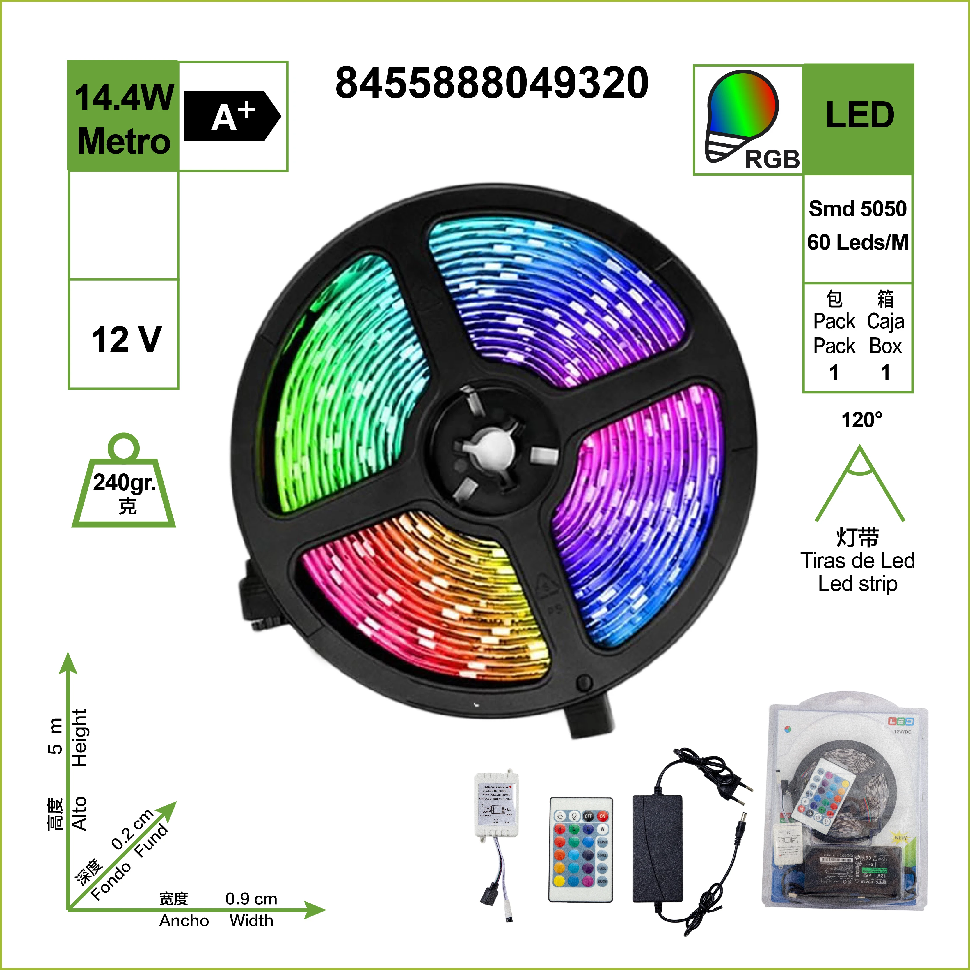 LE trakovi LED, RGB osvetlitev 12V 5m 60 LED SMD 5050, 72W 648 Lm non-nepremočljiva