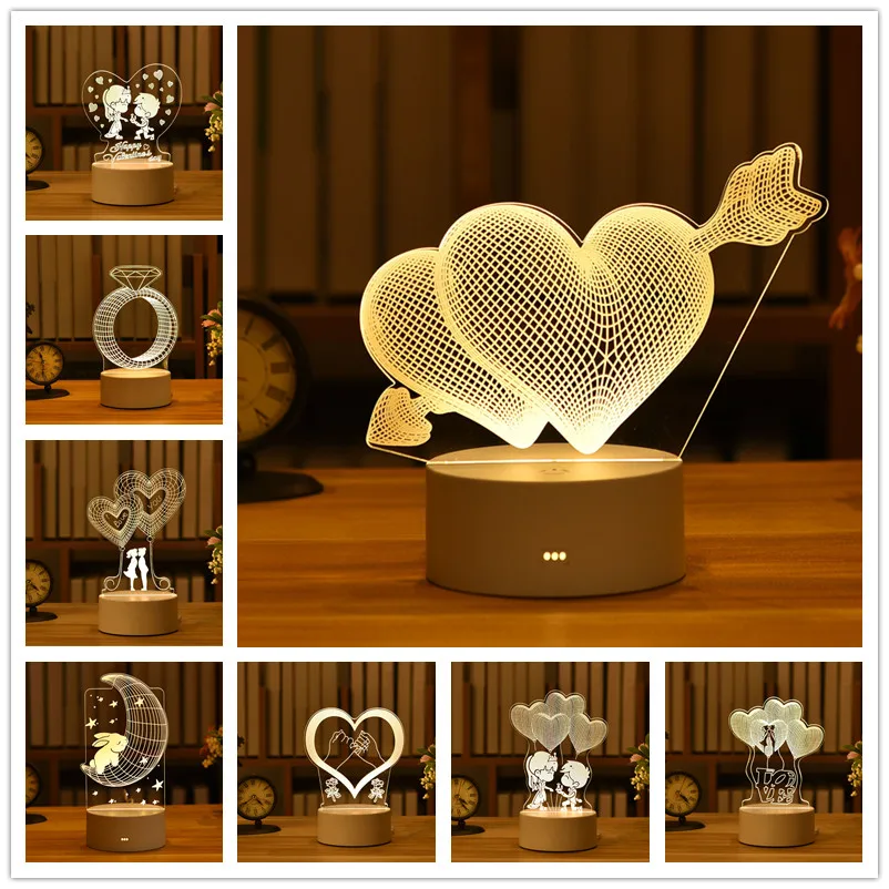 LED 3D Ljubezen Lučka Akril Noč Svetlobe valentinovo Darilo Otroci Rojstni dan Baby Tuš Diy Poročno Dekoracijo San Valentin