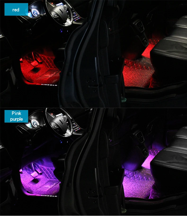 LED Avto Stopala Svetlobo Okolice Svetilko Z USB Brezžični Daljinski upravljalnik Avtomobilske Notranje Luči Avto Dodatki Notranjost Dekoracijo