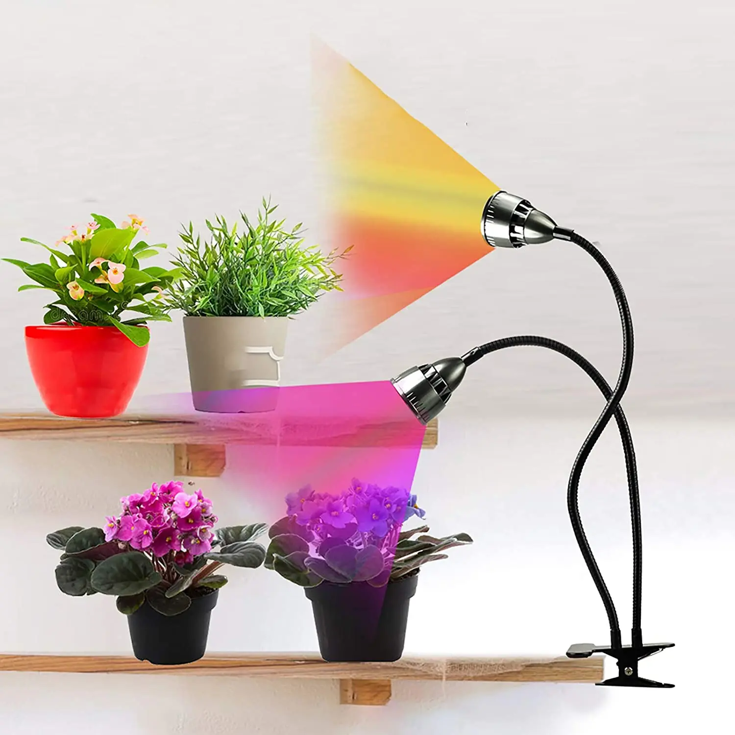 LED Grow Light za Sobne Rastline,Celoten Spekter Dvojno Glavo za Mizo Posnetek Rastlina, Lahka za Sadika Cvetenja Nastavljiv Gooseneck in Čas