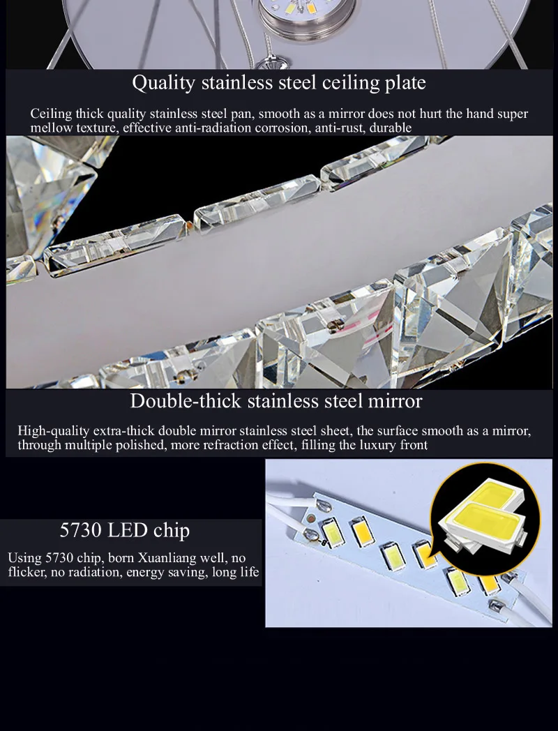 LED Lestenec 3 Ring Crystal Ring Lestenec Kristalno luç Svetlobe Suspenzije LED Osvetlitev Krogih Lučka Tri-ton svetlobe