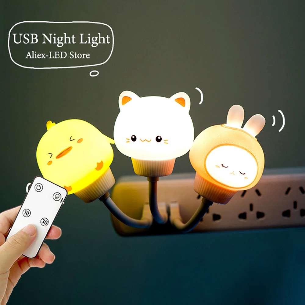LED Luštna Noč, Otroci Svetlobe USB Dekoracijo Nočna Lučka za Daljinsko upravljanje Medved/Cat Dekor Luči za Otroško Spalnico Risanka Postelji Svetilko