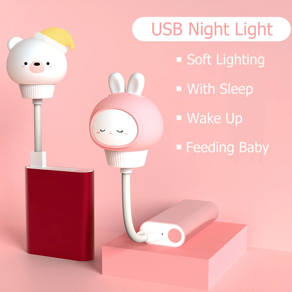 LED Luštna Noč, Otroci Svetlobe USB Dekoracijo Nočna Lučka za Daljinsko upravljanje Medved/Cat Dekor Luči za Otroško Spalnico Risanka Postelji Svetilko