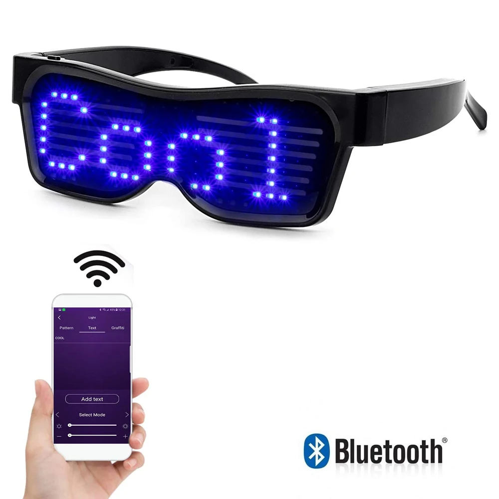 LED Očala Bluetooth APP Povezan LED Zaslon Smart Glasses USB Polnilne DIY Funky Očala za Stranke Klub DJ Halloween