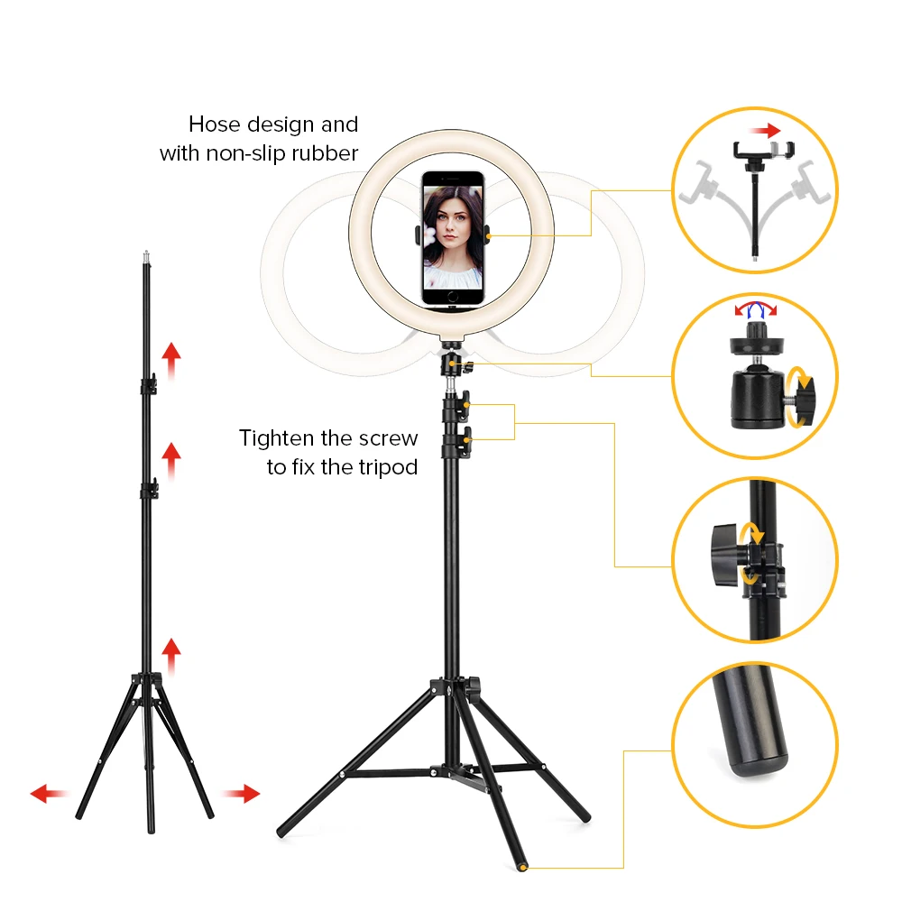 LED Selfie Obroč Fill Light 6 10 14inch 16 26 36 cm Zatemniti Foto Ličila Video Kamero Nitko z Držalom za Telefon v Živo YouTube Tiktok