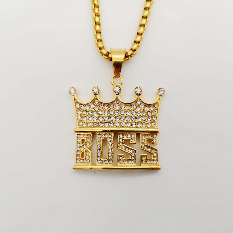 Ledeni iz Bling Bling Hip Hop rock ogrlica Zlata barva nerjavnega jekla ŠEF krone obesek za ogrlico rapper plesalka perfomance