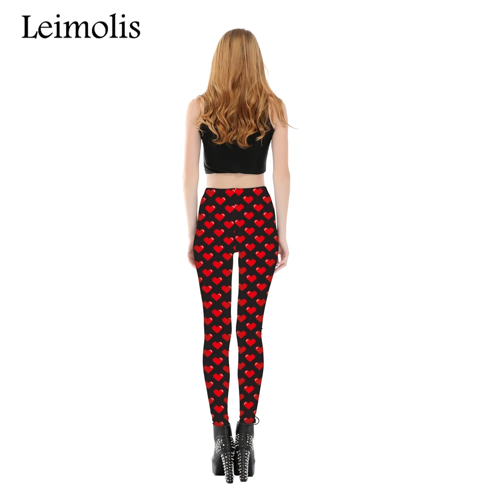 Leimolis 3D tiskanih fitnes push up vaja dokolenke žensk Rdeče, sladko srce plus velikost Visoko Pasu punk rock pants