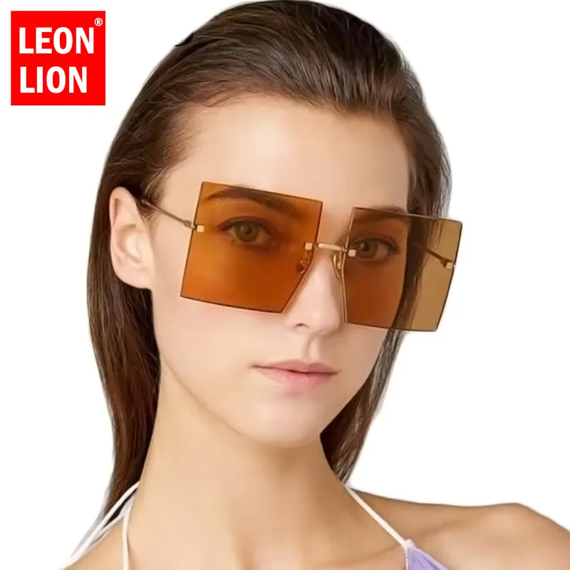 LEONLION Rimless Prevelik sončna Očala Ženske Kvadratnih sončna Očala Ženske Luksuzne blagovne Znamke Očala za Ženske/Moški Letnik Oculos De Sol