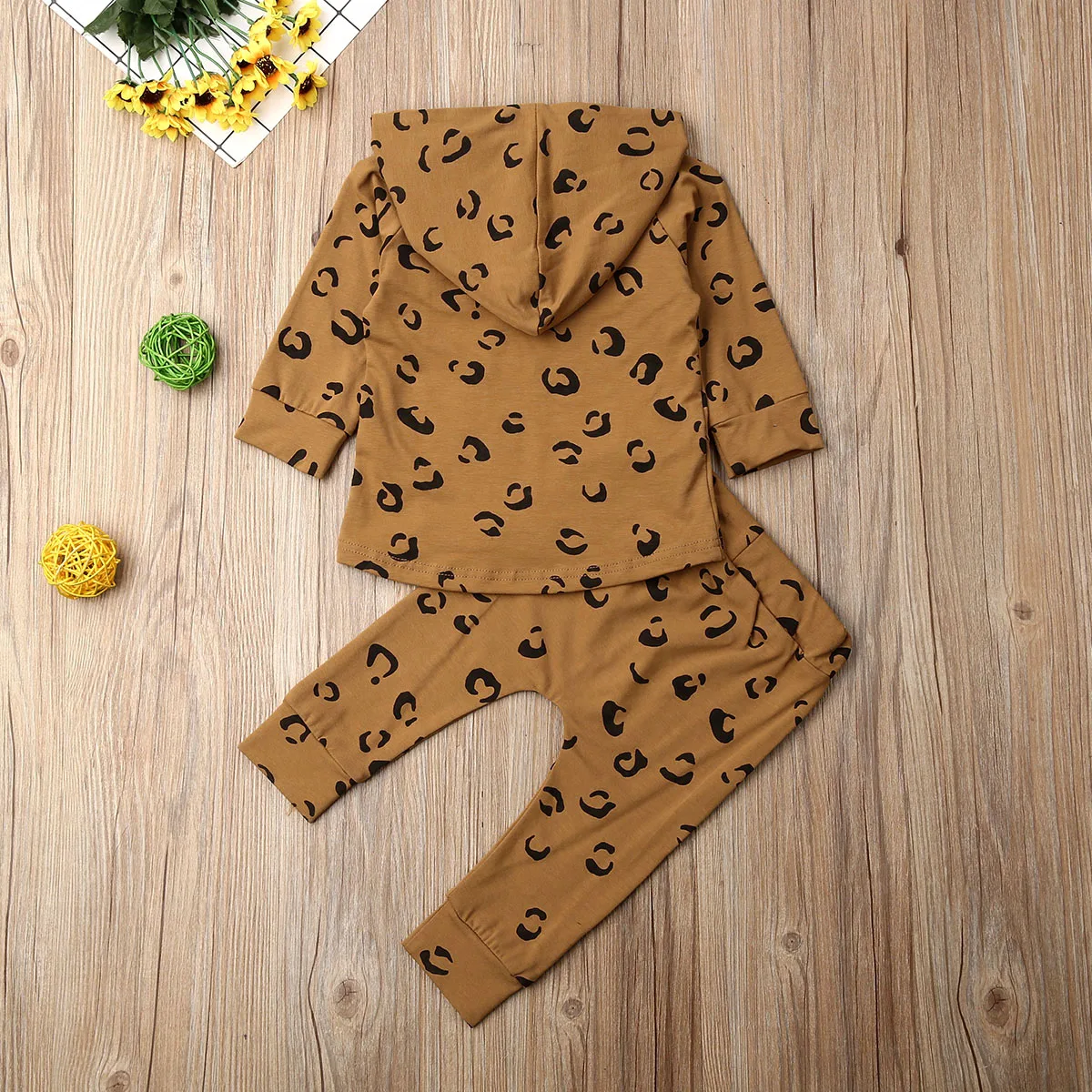 Leopard Malčke Baby Girl Obleke, Kompleti Dolgimi Rokavi, Pulover, Hooded Vrhovi+Dokolenke Hlače, Obleke Trenirko