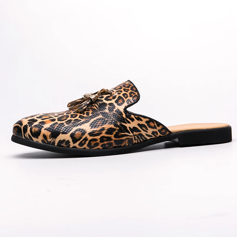 Leopard Natisniti Natikači, Čevlji za Moške Usnjene Copate Poletni Čevlji Moški Modni Obutev Plus Velikost 38-46