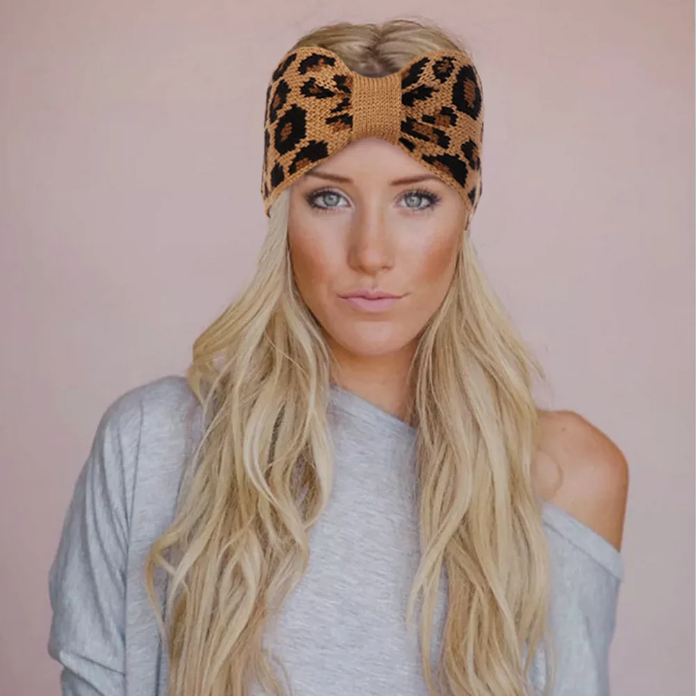 Leopard Pletene Volnene Turban Lase Band Križ Vozel Twist Visoko Elastična Stretch Lok Hairbands Moda Joga Headwrap Dodatki Za Lase