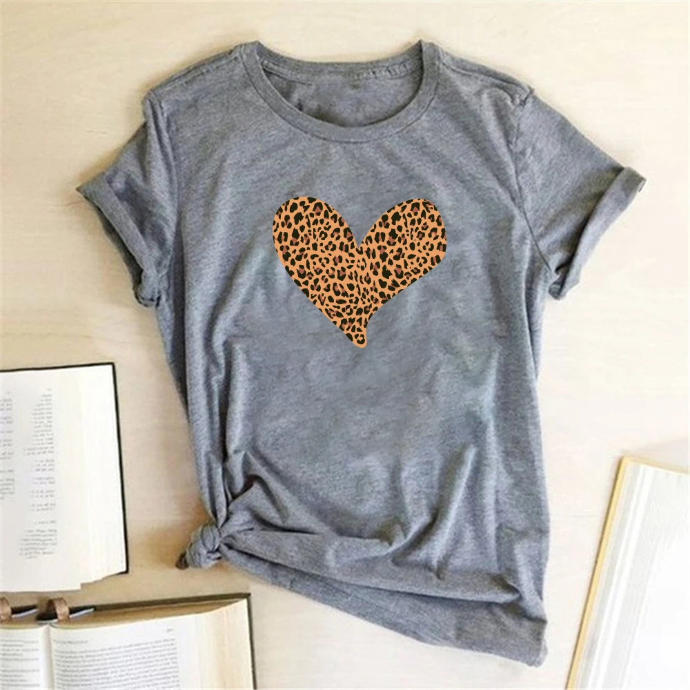Leopard Srce, Tiskanje majice Ženske Obleke Poletne Majice za Ženske Svoboden T Ženska Majica Bombaž Harajuku Ropa Mujer Verano 2020