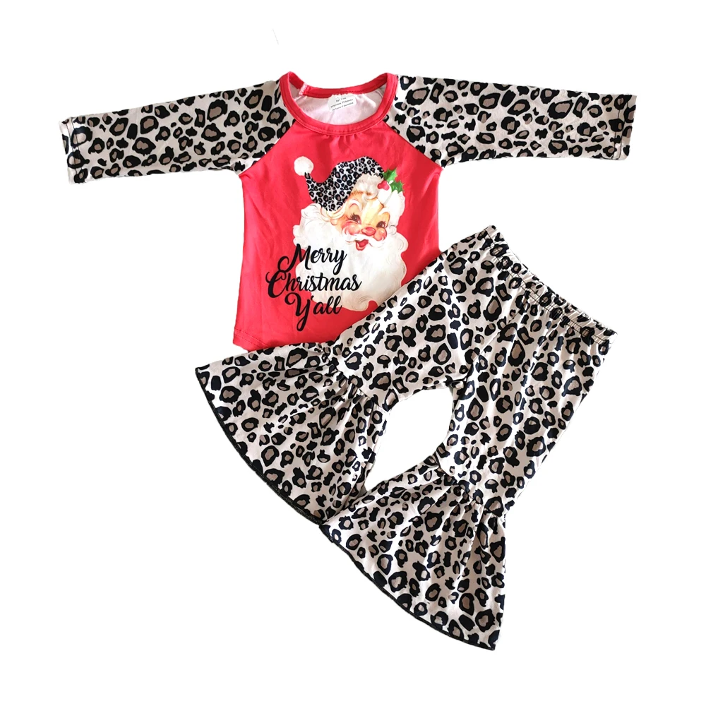 Leopard vzorec otroci pozimi obleko dekle božič dolg rokav obleka komplet dojenček dekle santa tiskano majico tekmo bell obleko hlače