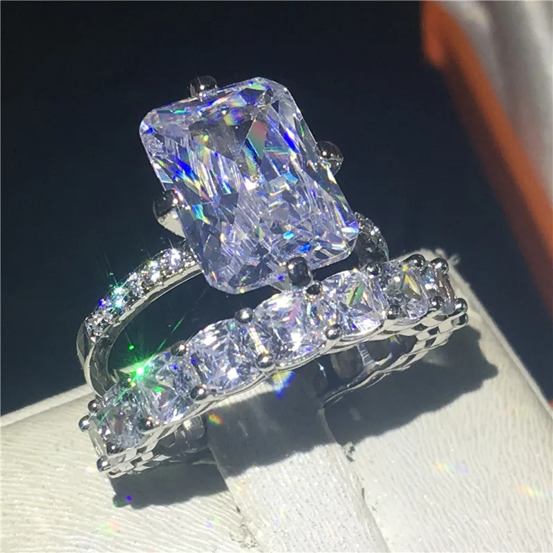 Lep Cvet cut 5ct Lab diamantni prstan določa 925 Sterling Srebro Angažiranost, Poročni Bend, Obroči za ženske, Moške Stranke, Nakit Darilo