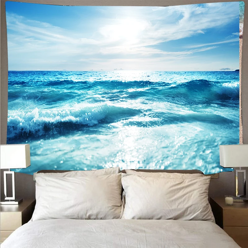 Lep sončni Zahod Tapiserija Velik Val Plaže, Modro Morje Steni Visi tapiserije Steno Krpo Mat Ozadju Odejo Doma Dekor