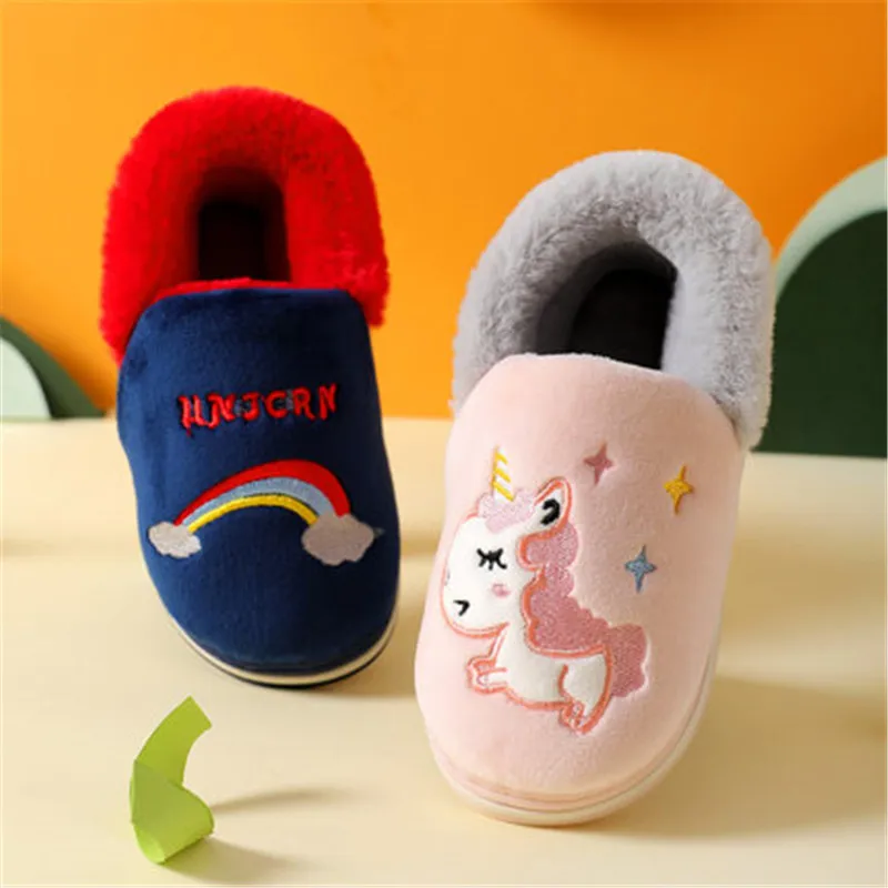 Lepa Risanka Rainbow Unicorn čevlji Mehko Malčka Nove Zimske Otrok Bombaž Čevlji Otroci Baby Fantje Dekleta zaprtih non-slip